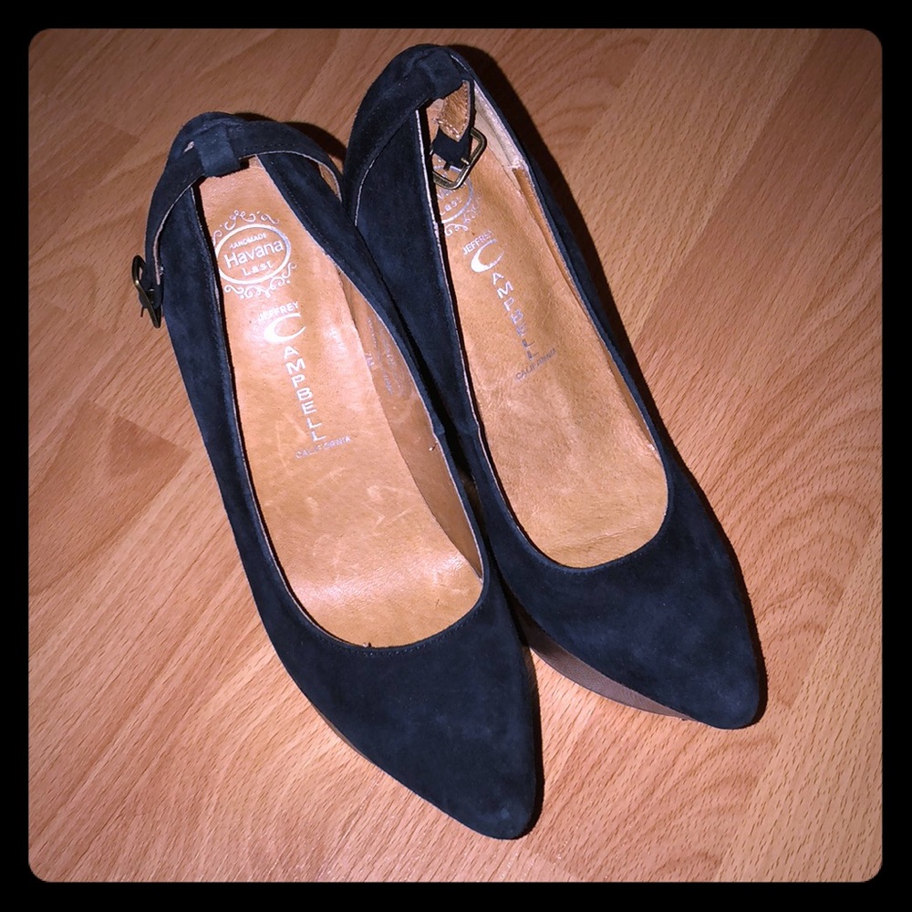 Jeffrey Campbell size 7 black & brown suede wedge